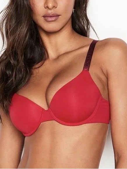 Victoria's Secret Red Smooth T-Shirt Bra With Rhinestone Straps